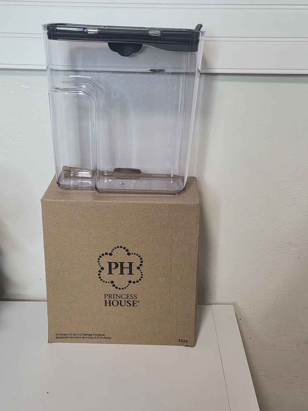 Princess House Clear Plastic Pantry Storage Container with Black Lid